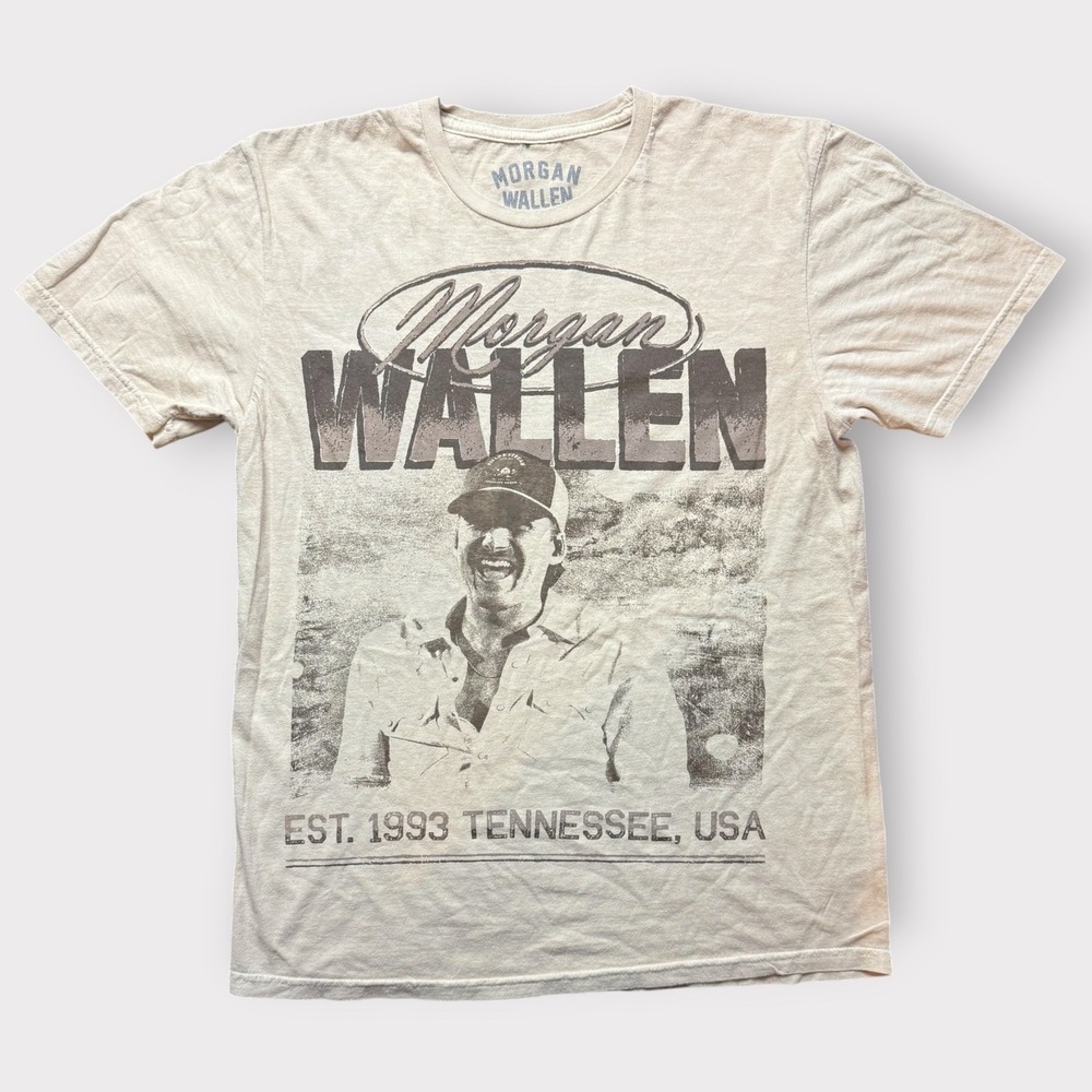 Morgan Wallen Graphic T-Shirt Mens Small Tan Tennessee Est 1993 Country Music